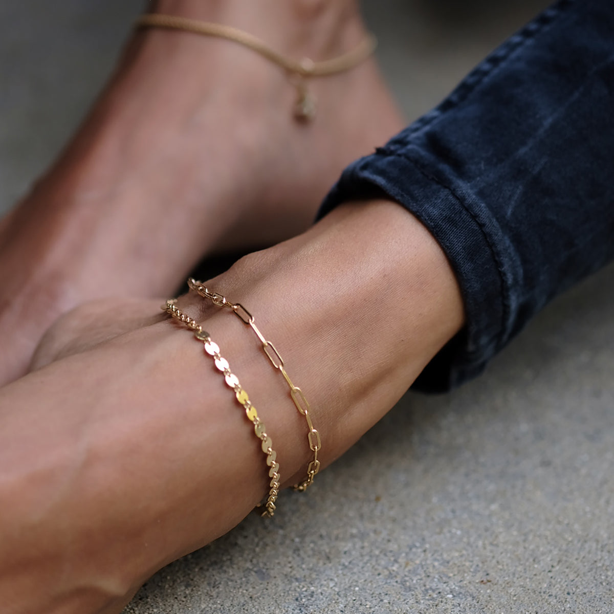 Micro Rectangle Chain Anklet - 14K Gold Filled | Mara Scalise